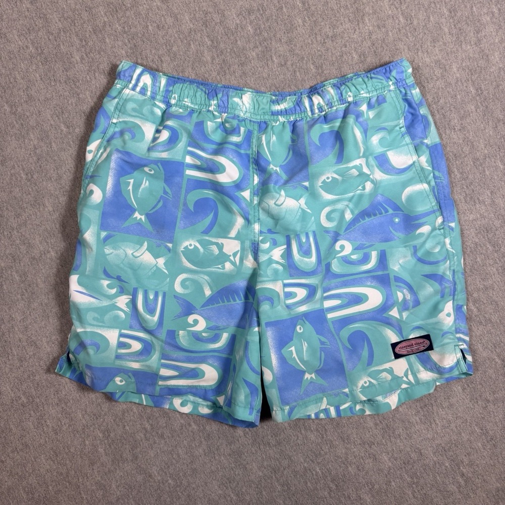 VINEYARD VINES Fish Swim Trunks Blue/White Mens Size M